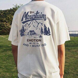 Men Mountain & Letter Graphic Drop Shoulder Tee